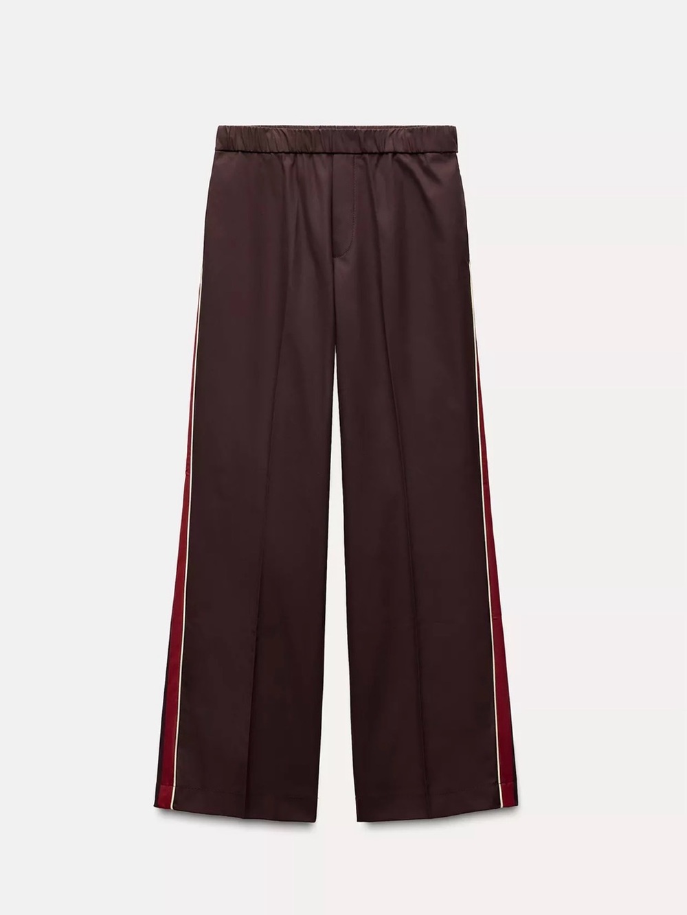 Zara Wide-Leg Sweatpants in Dark Brown with Red Side Stripes